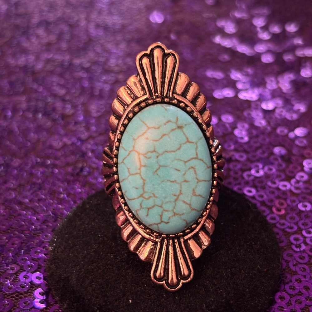 paparazzi Turquoise Oval Stone Ring with Antique Gold Band